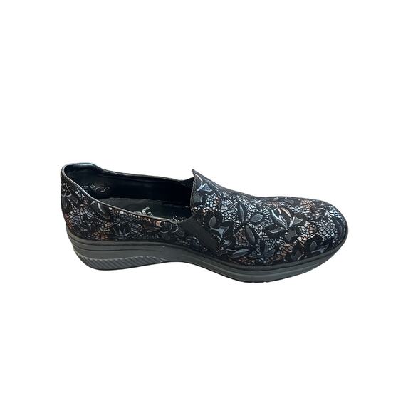 Rieker Women’s Doris Slip On Shoes Black Gray Metallic Floral/Lace Size 39 US 8 - Picture 1 of 6